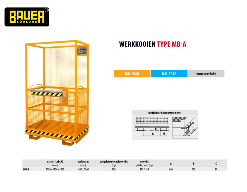 Werkplatform MB-A, oranje RAL 2000