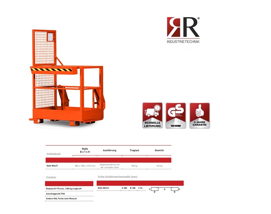 Werkkooi Typ RAK-Multi 800 x 1200 x 1910 mm RAL 2004