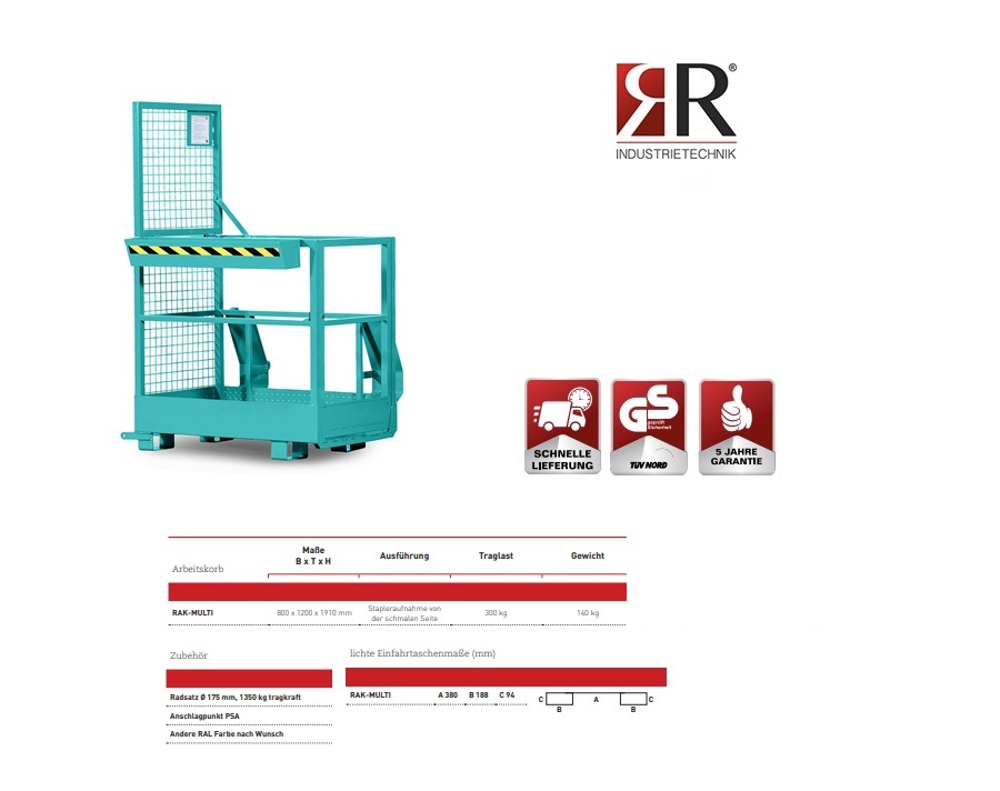 Werkkooi Typ RAK-Multi 800 x 1200 x 1910 mm RAL 5018