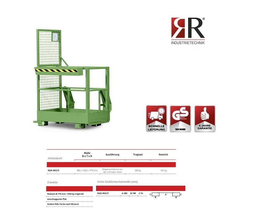 Werkkooi Typ RAK-Multi 800 x 1200 x 1910 mm RAL 6011