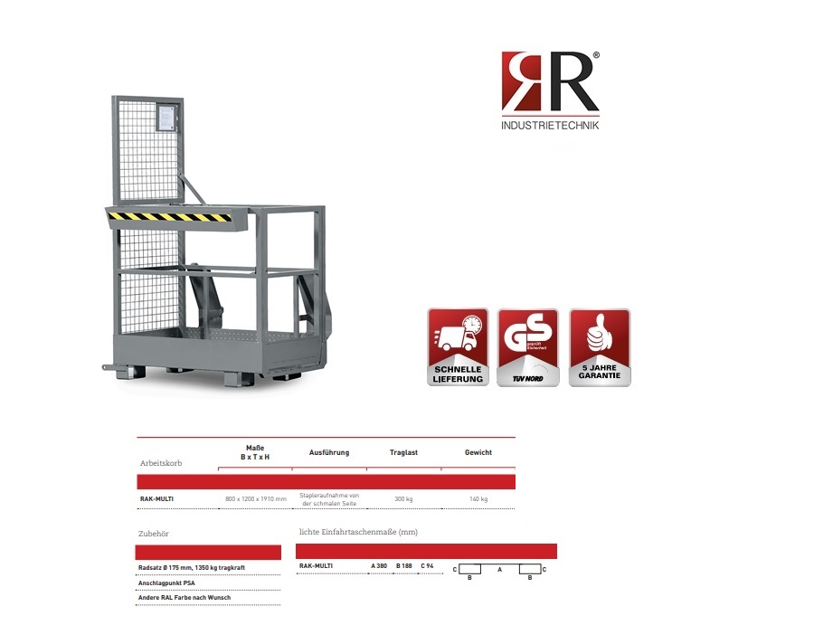 Werkkooi Typ RAK-Multi 800 x 1200 x 1910 mm RAL 7005