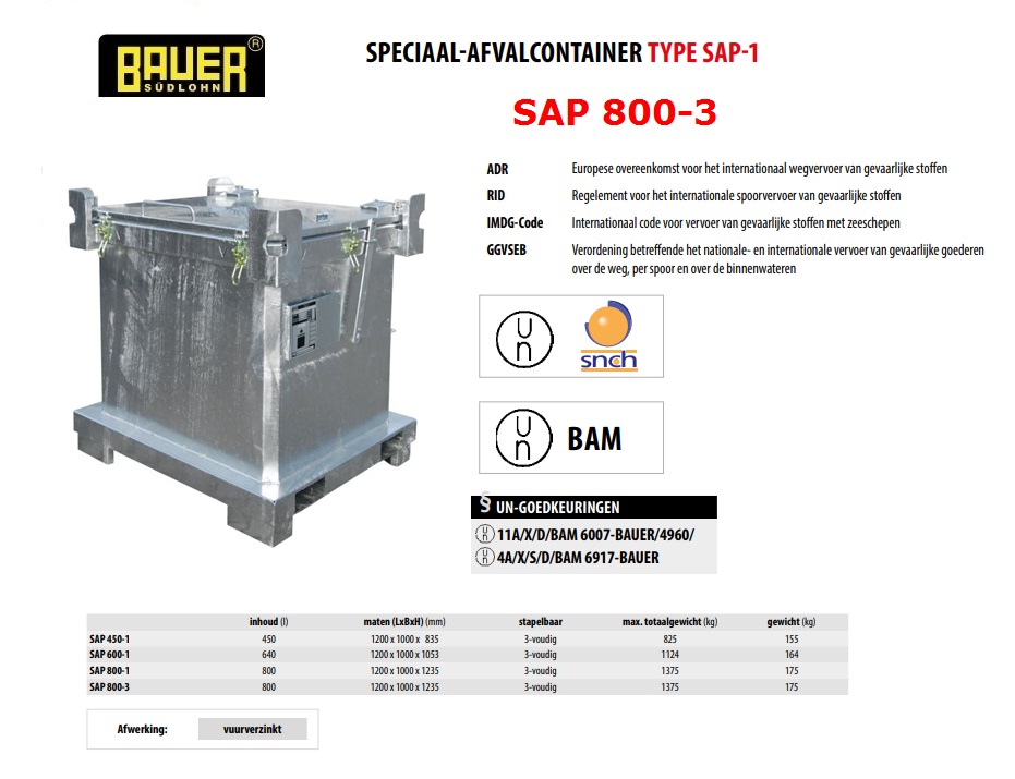 Speciaal-afvalcontainer SAP 800-1 | DKMTools - DKM Tools