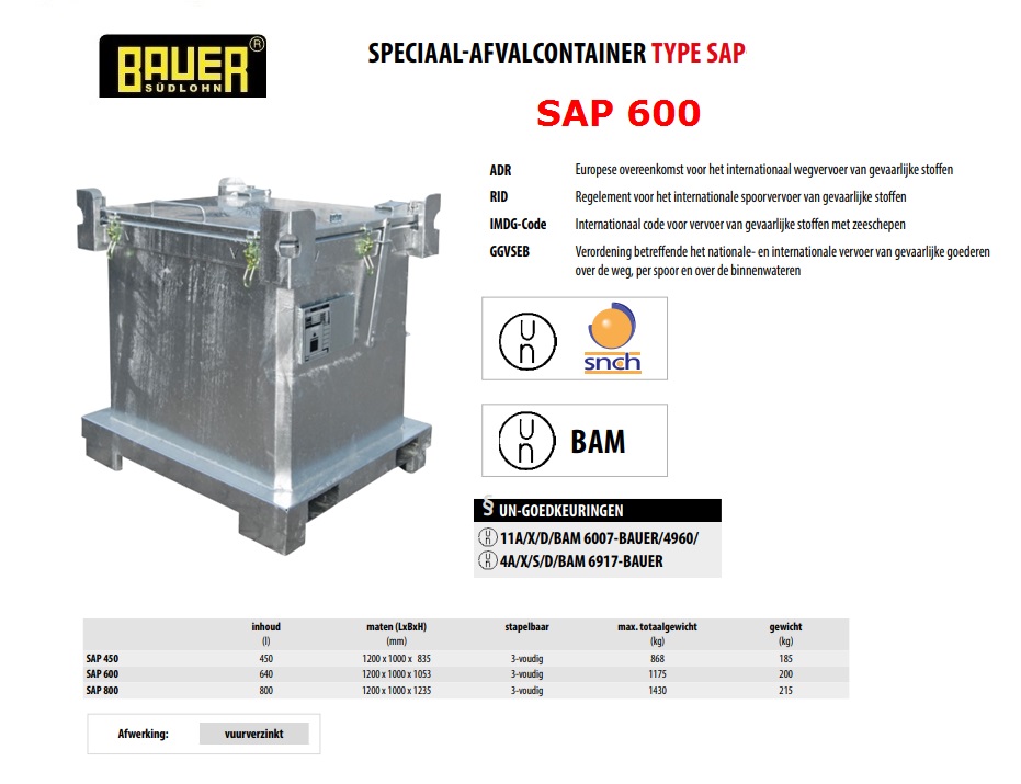 Speciaal-afvalcontainer SAP 600