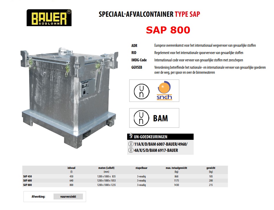 Speciaal-afvalcontainer SAP 800