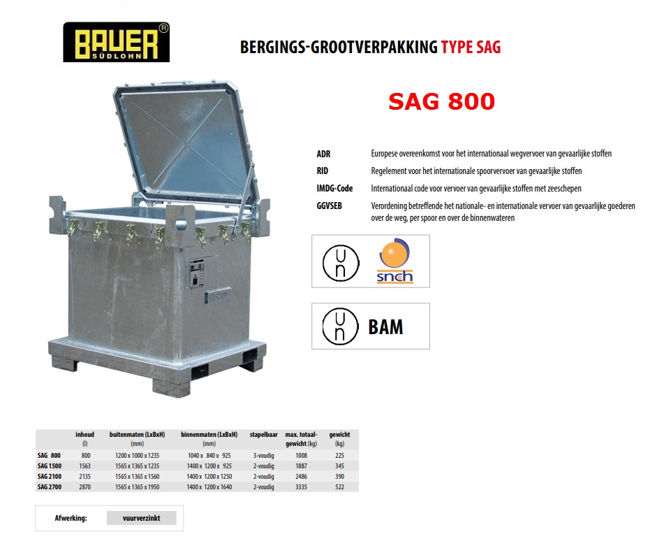 Bergings-grootverpakkingcontainer SAG 800