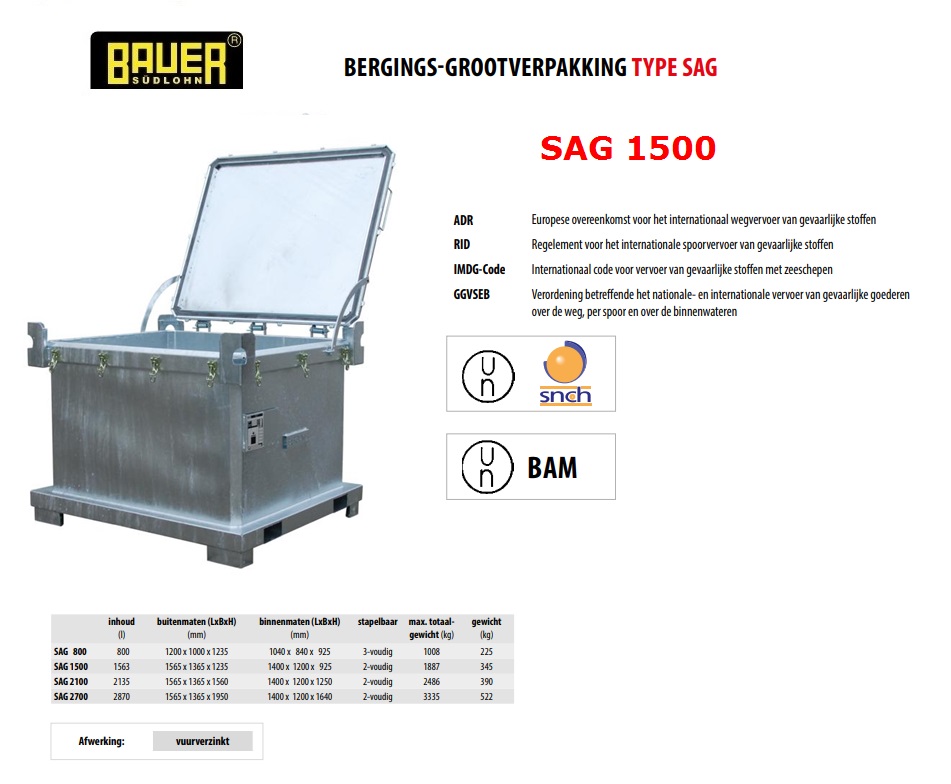Bergings-grootverpakkingcontainer SAG 1500