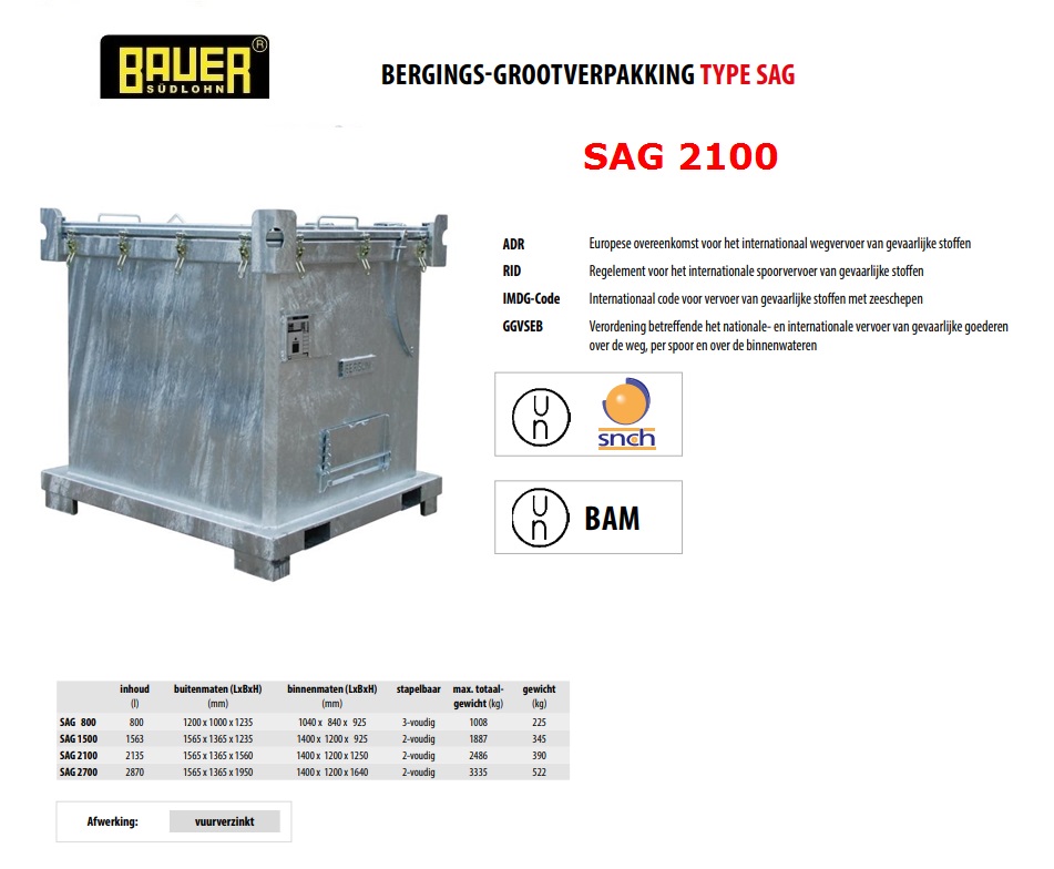 Bergings-grootverpakkingcontainer SAG 2100