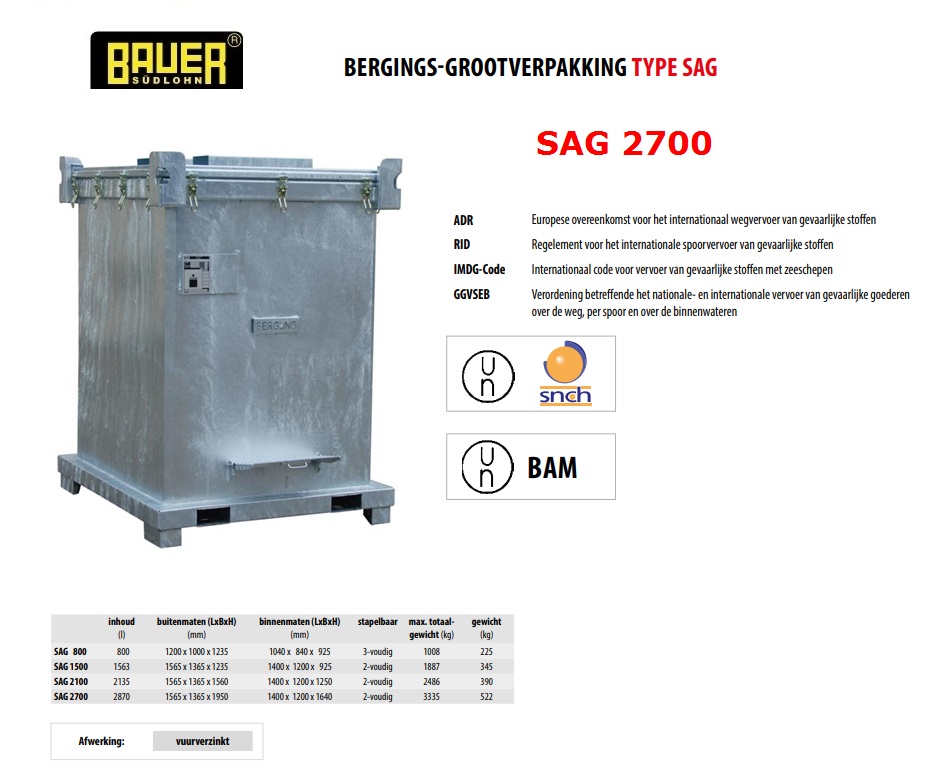 Bergings-grootverpakkingcontainer SAG 2700