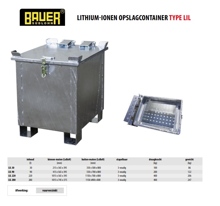 Lithium-ionen opslagcontainer LIL 280 vuurverzink | DKMTools - DKM Tools