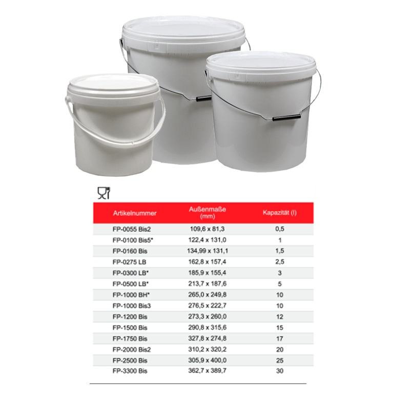 Emmer 3 l PP wit met beugelgreep en vast deksel Ø 157 mm