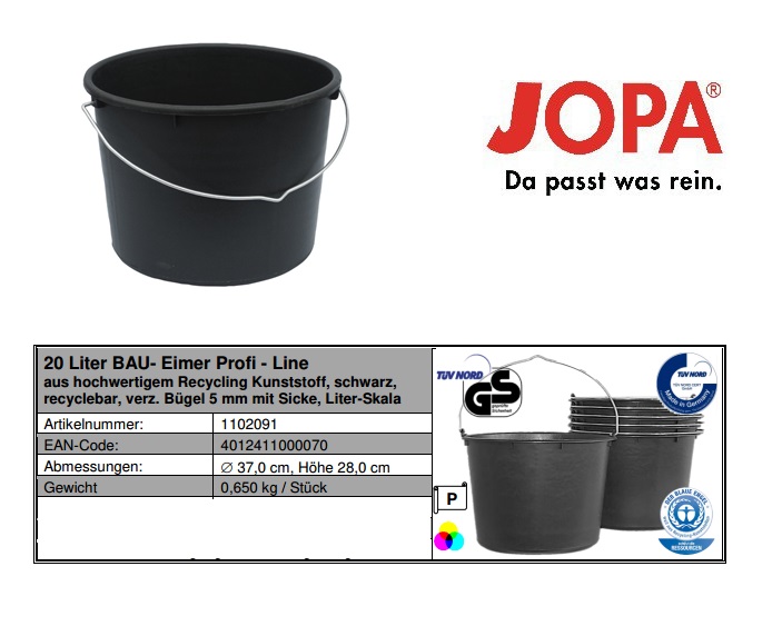 Bouwemmer 20l zwart