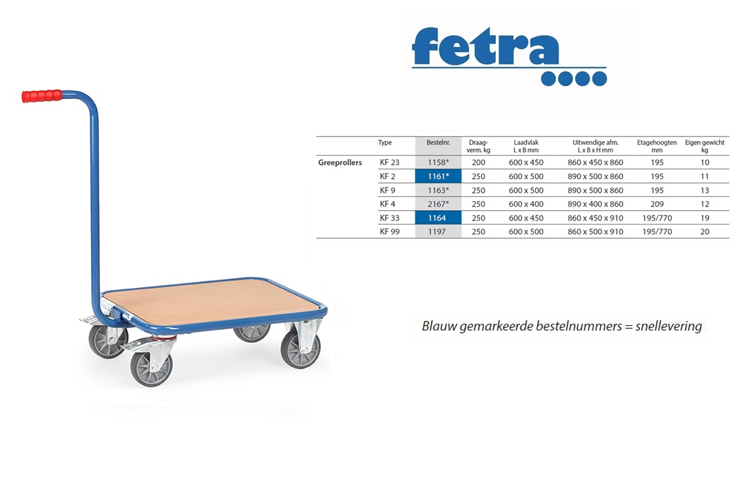 Fetra Greeproller met duwstang KF 2 Laadvlak 600 x 500 mm