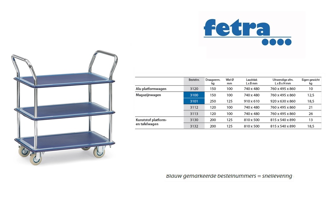 Fetra Magazijnwagen 3101 Laadvlak 910 x 610 mm | DKMTools - DKM Tools