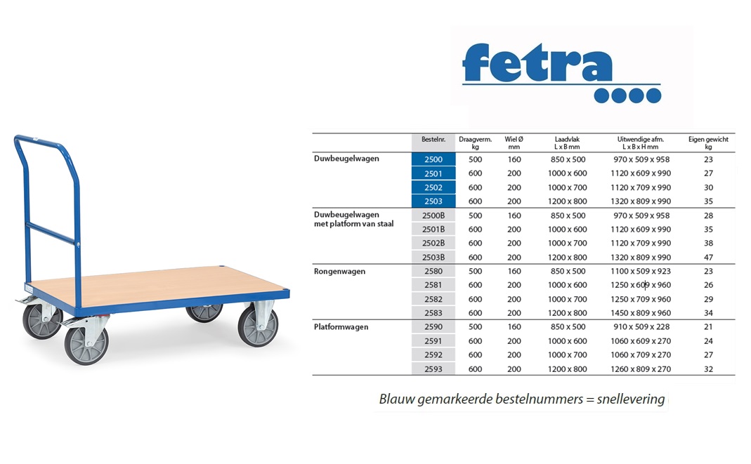 Fetra Duwbeugelwagen 12503 Laadvlak 1.200 x 800 mm | DKMTools - DKM Tools