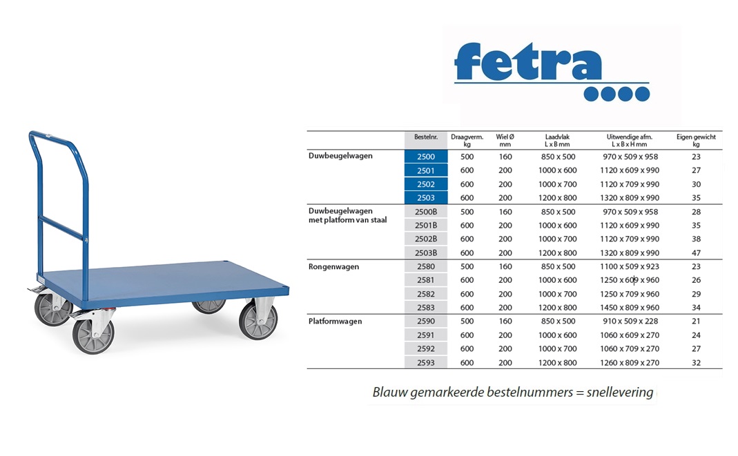 Fetra Duwbeugelwagen 2503 Laadvlak 1200 x 800 mm Fetra | DKMTools - DKM Tools