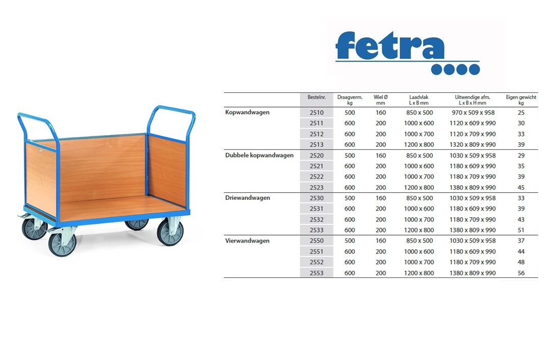 Fetra Driewandwagen 2530 Laadvlak 850 x 500 mm | DKMTools - DKM Tools