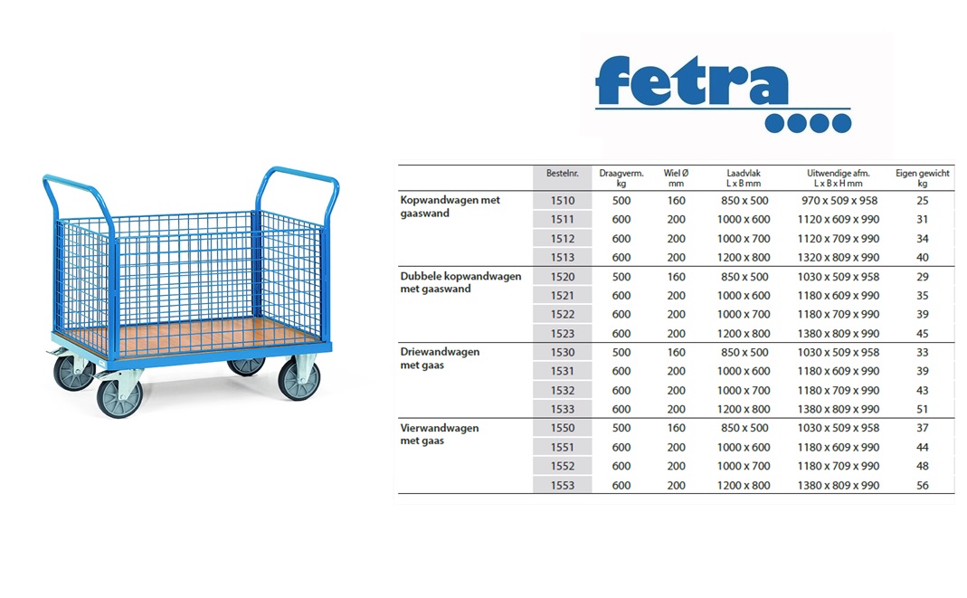 Fetra Vierwandwagen 1550 Laadvlak 850 x 500 mm