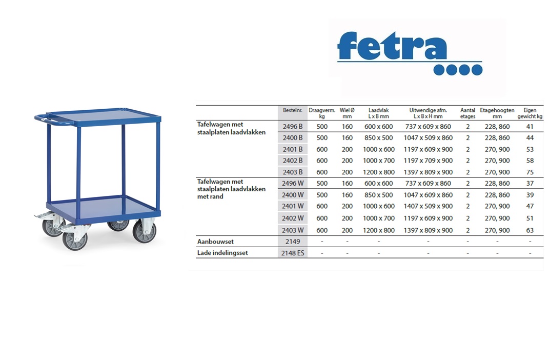 Fetra Tafelwagen 2496B met laadvlak van staalplaat Laadvlak 600 x 600 mm | DKMTools - DKM Tools