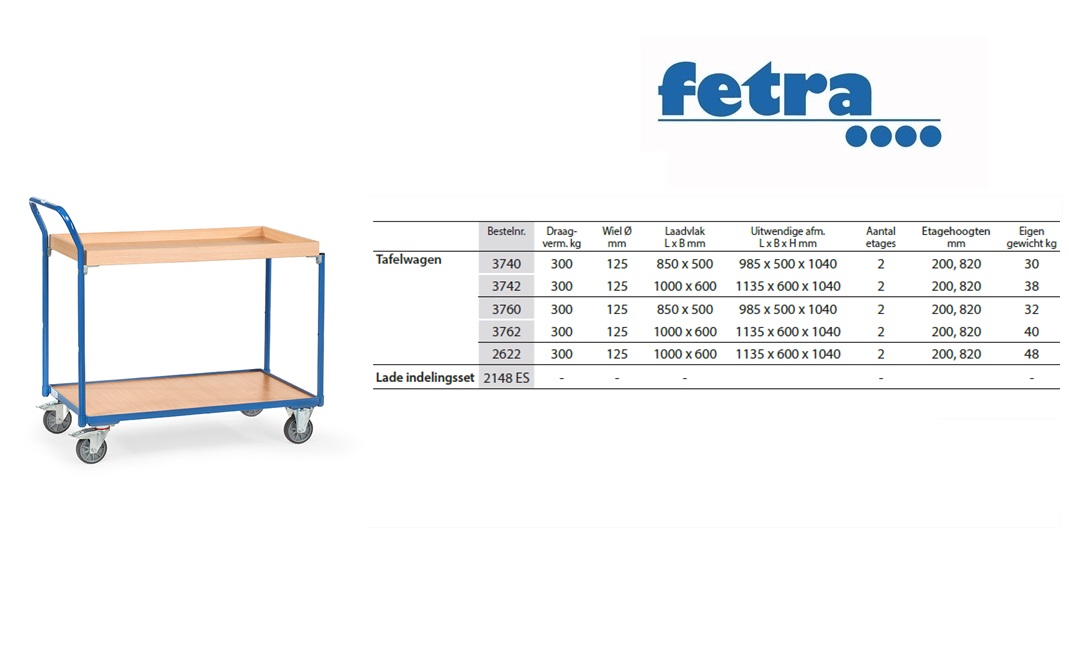 Fetra Tafelwagen 3740 Laadvlak 850 x 500 mm