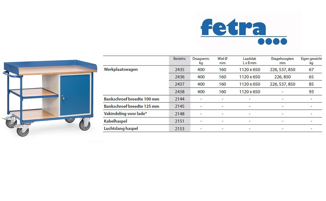 Fetra Werkplaatswagen 2437 Laadvlak 1.120 x 625 mm | DKMTools - DKM Tools