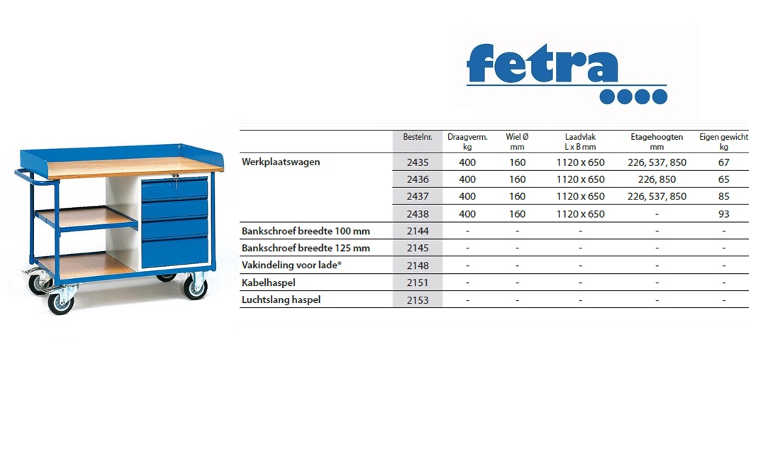 Fetra Werkplaatswagen 2435 Laadvlak 1.120 x 625 mm | DKMTools - DKM Tools