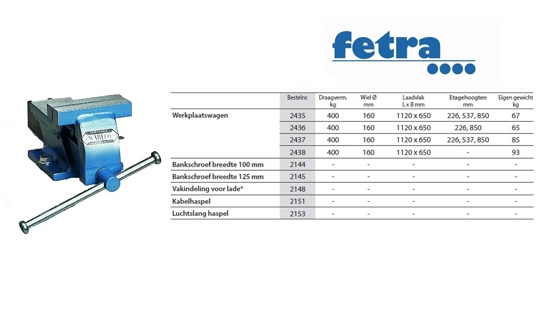 Fetra Extra voor werkplaatswagen: Bankschroef breedte 100 mm