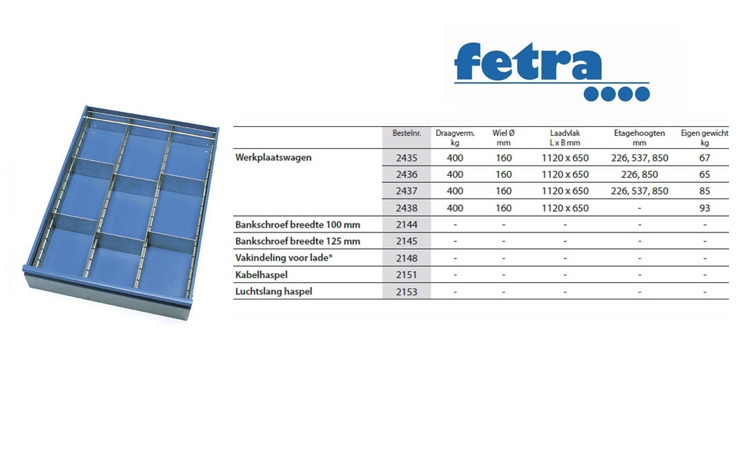 Fetra Extra voor tafelwagen 500 en 1.000 kg: Aanbouwset stalen lade | DKMTools - DKM Tools