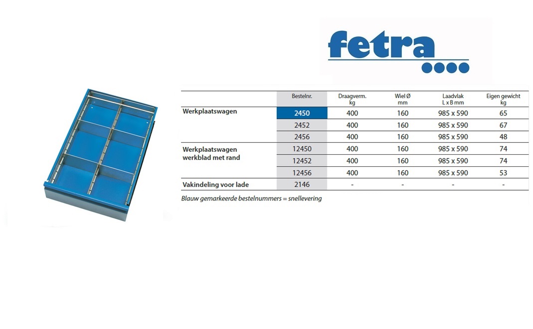 Fetra Extra voor werkplaatswagen 2450-12452: Vakindeling voor lade