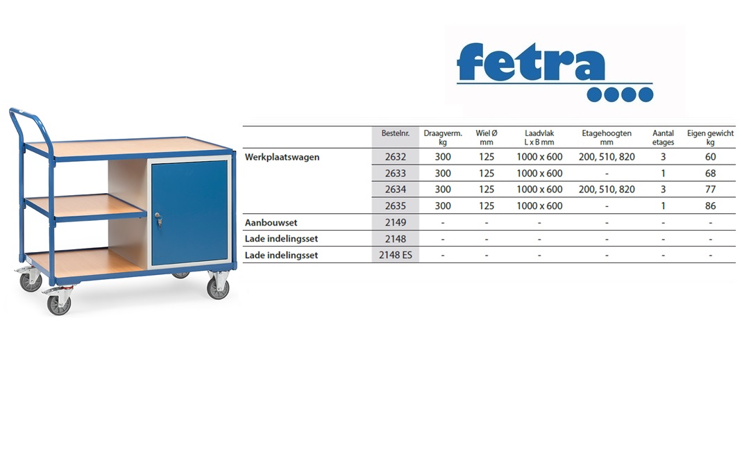 Fetra Lichte werkplaatswagens 2635 Laadvlak 1.000 x 600 mm | DKMTools - DKM Tools