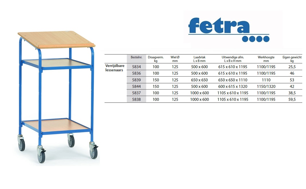 Fetra Verrijdbare lessenaar 5834 Laadvlak 500 x 600 mm