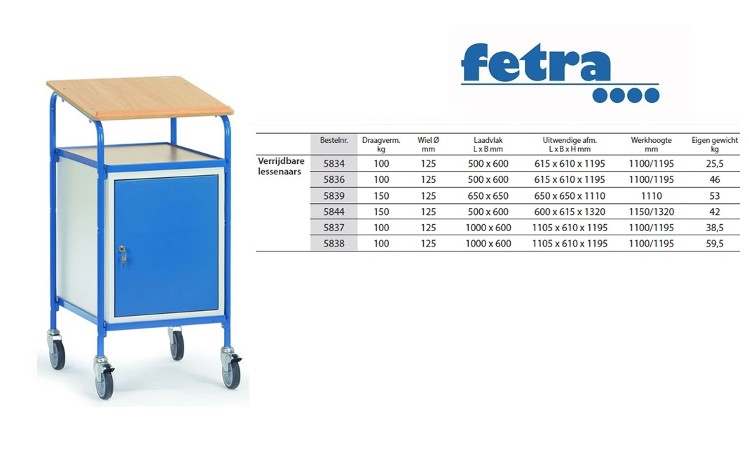 Fetra Verrijdbare lessenaar 5838 Laadvlak 1.000 x 600 mm | DKMTools - DKM Tools