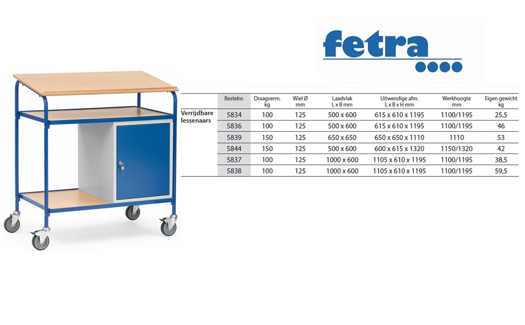 Fetra Verrijdbare lessenaar 5838 Laadvlak 1.000 x 600 mm