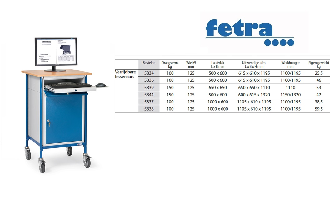 Fetra Verrijdbare lessenaar 5834 Laadvlak 500 x 600 mm | DKMTools - DKM Tools