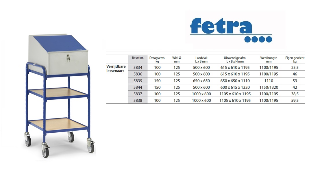 Fetra Verrijdbare lessenaar 5834 Laadvlak 500 x 600 mm | DKMTools - DKM Tools