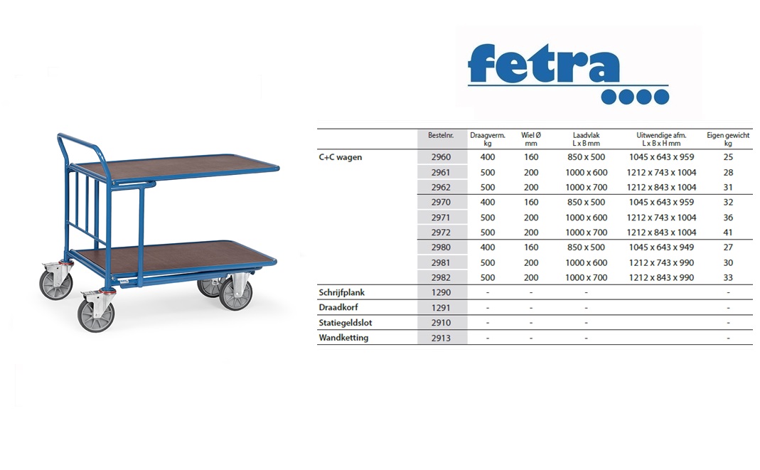 Fetra C+C Wagen 2970 Laadvlak 850 x 500 mm