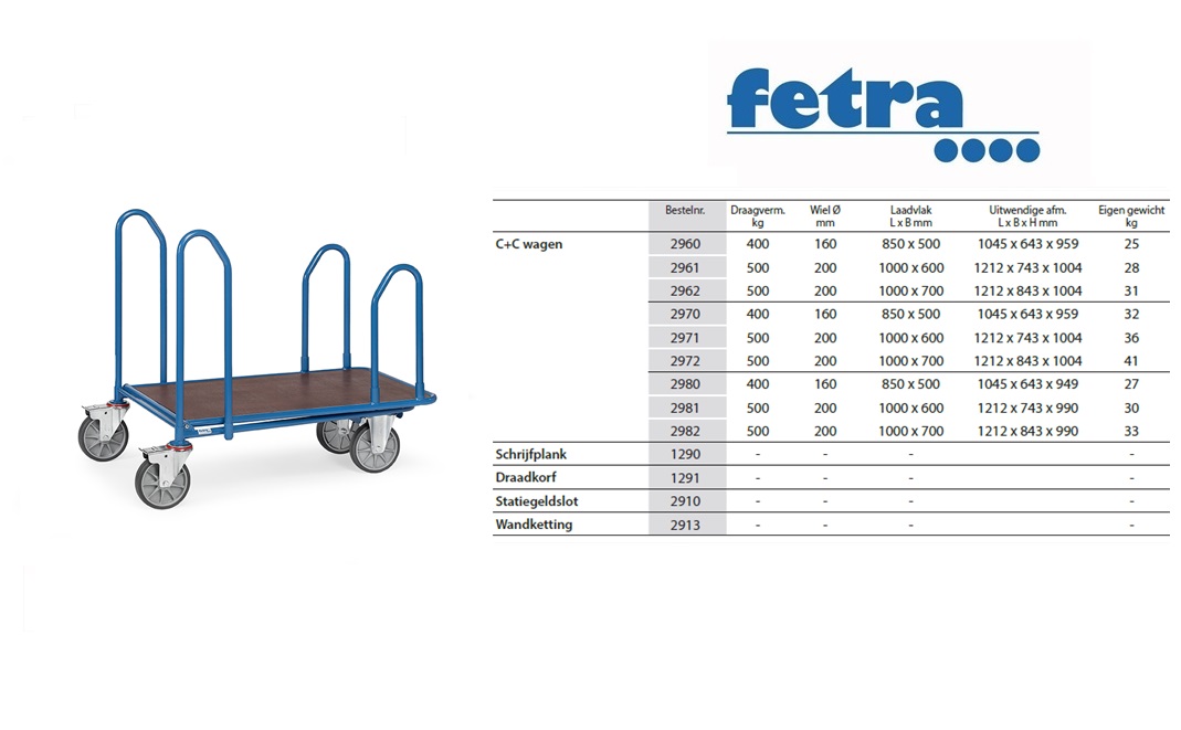 Fetra C+C Wagen 2980 Laadvlak 850 x 500 mm