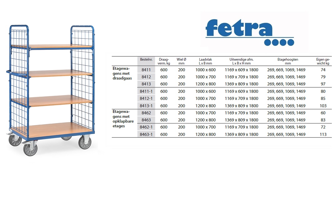 Fetra Etagewagen 8412-1 Laadvlak 1.000 x 700 mm | DKMTools - DKM Tools