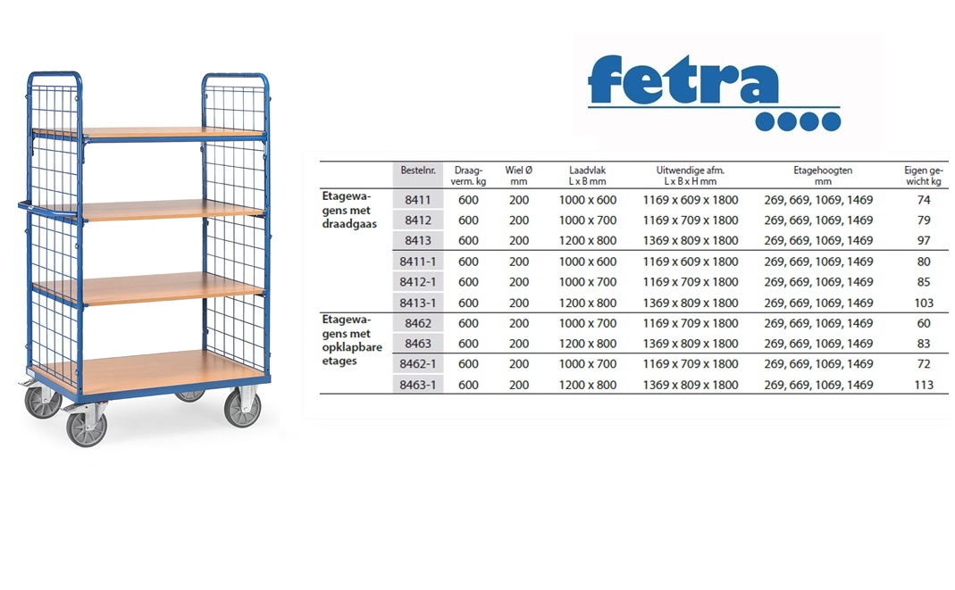 Fetra Etagewagen 8411 Laadvlak 1.000 x 600 mm