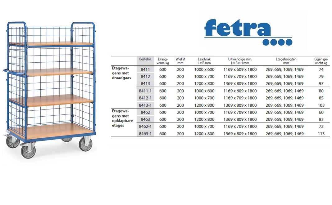 Fetra Etagewagen 8413 Laadvlak 1.200 x 800 mm | DKMTools - DKM Tools