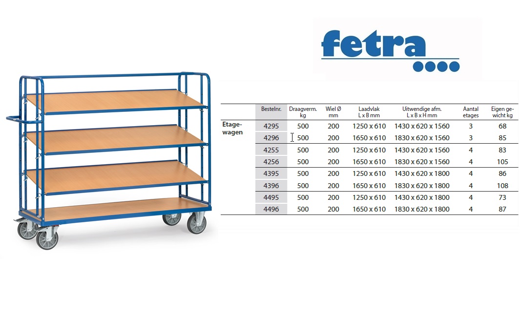 Fetra Etagewagen 4255 - 4 etages Laadvlak 1.250 x 610 mm