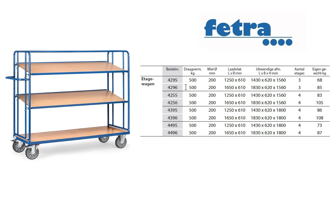 Fetra Etagewagen 4295 - 3 etages Laadvlak 1.250 x 610 mm