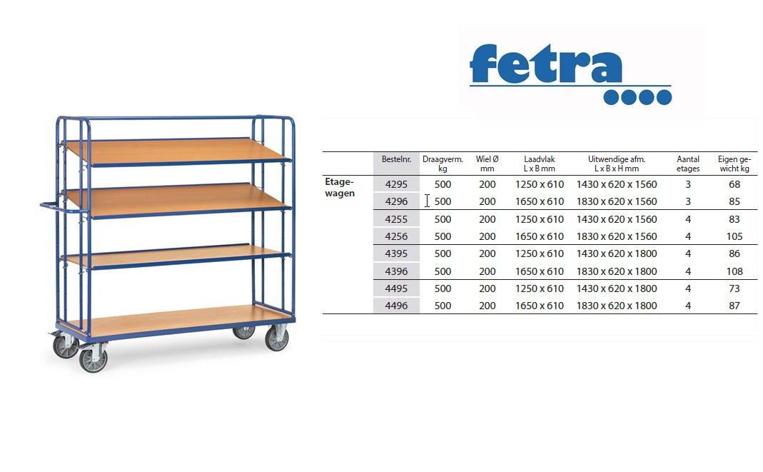 Fetra Etagewagen 4395 - 4 etages Laadvlak 1.250 x 610 mm