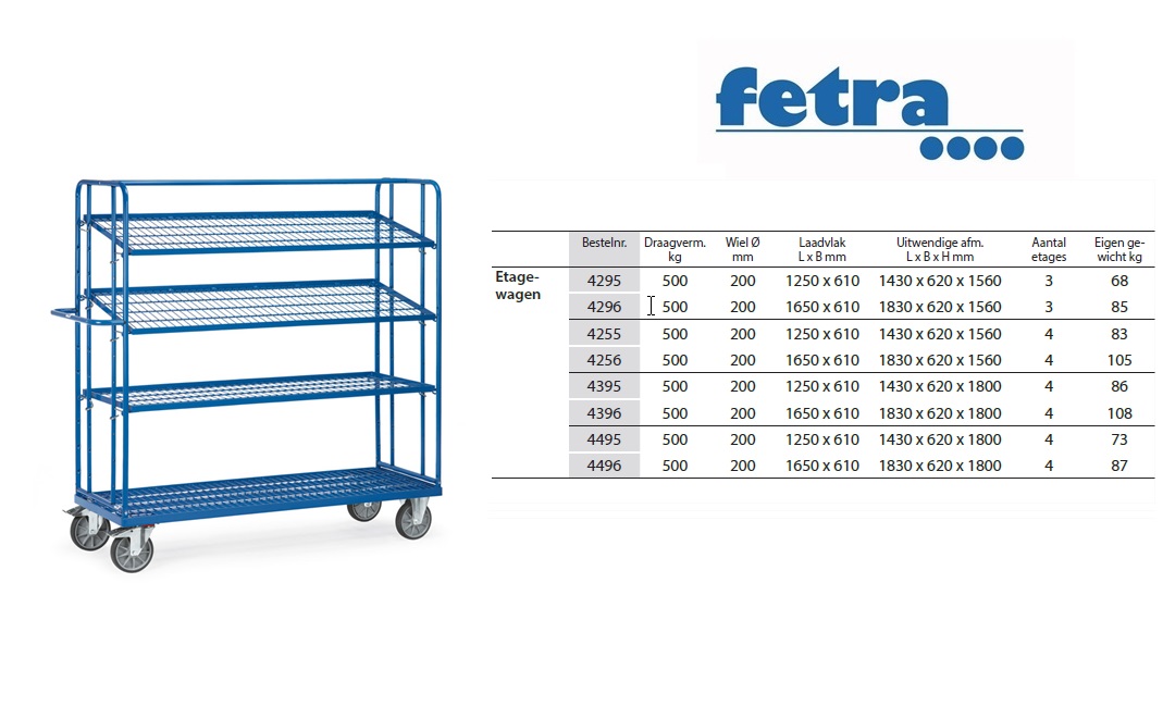 Fetra Etagewagen 4495 - 4 etages Laadvlak 1.250 x 610 mm