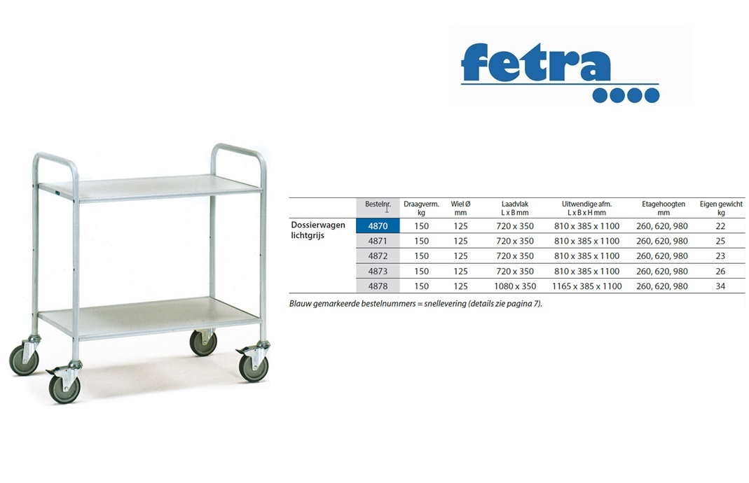 Fetra Dossierwagen 4880 Laadvlak 800 x 500 mm - grijs
