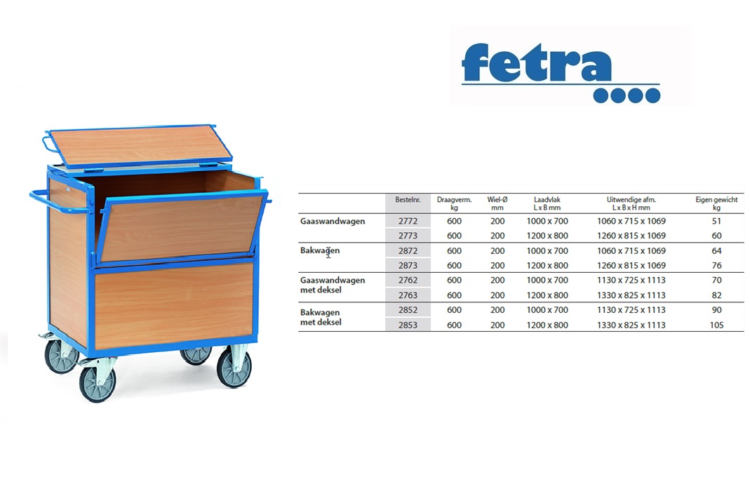 Fetra Bakwagens met wanden van staalplaat 2842 Laadvlak 1.000 x 700 mm | DKMTools - DKM Tools