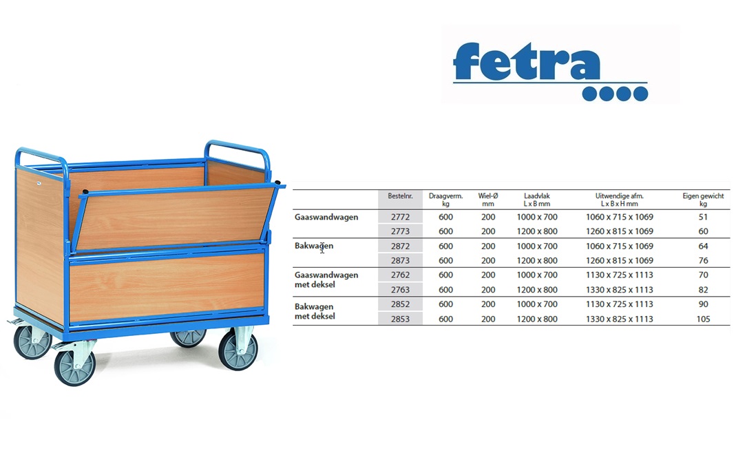 Fetra Bakwagens met houten wanden 2872 Laadvlak 1.000 x 700 mm