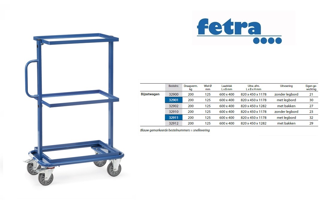 Fetra Bijzetwagen 32900 - zonder legborden Laadvlak 600 x 400 mm