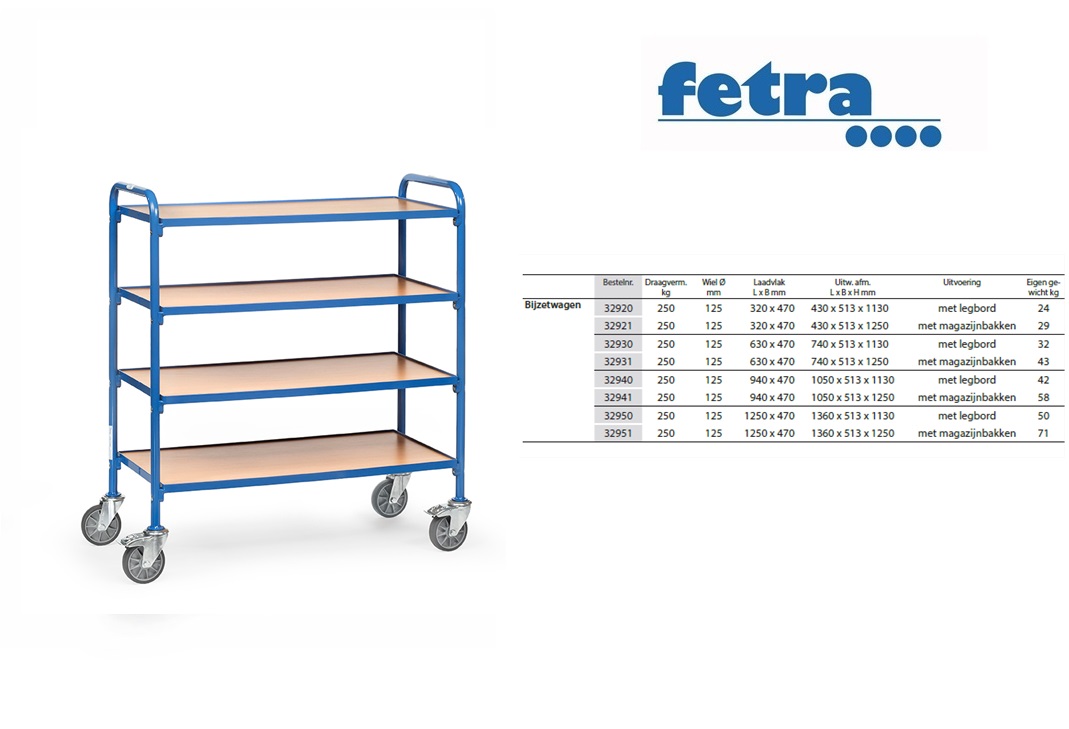 Fetra Bijzetwagen 32950 - met legborden Laadvlak 1250 x 470 mm | DKMTools - DKM Tools