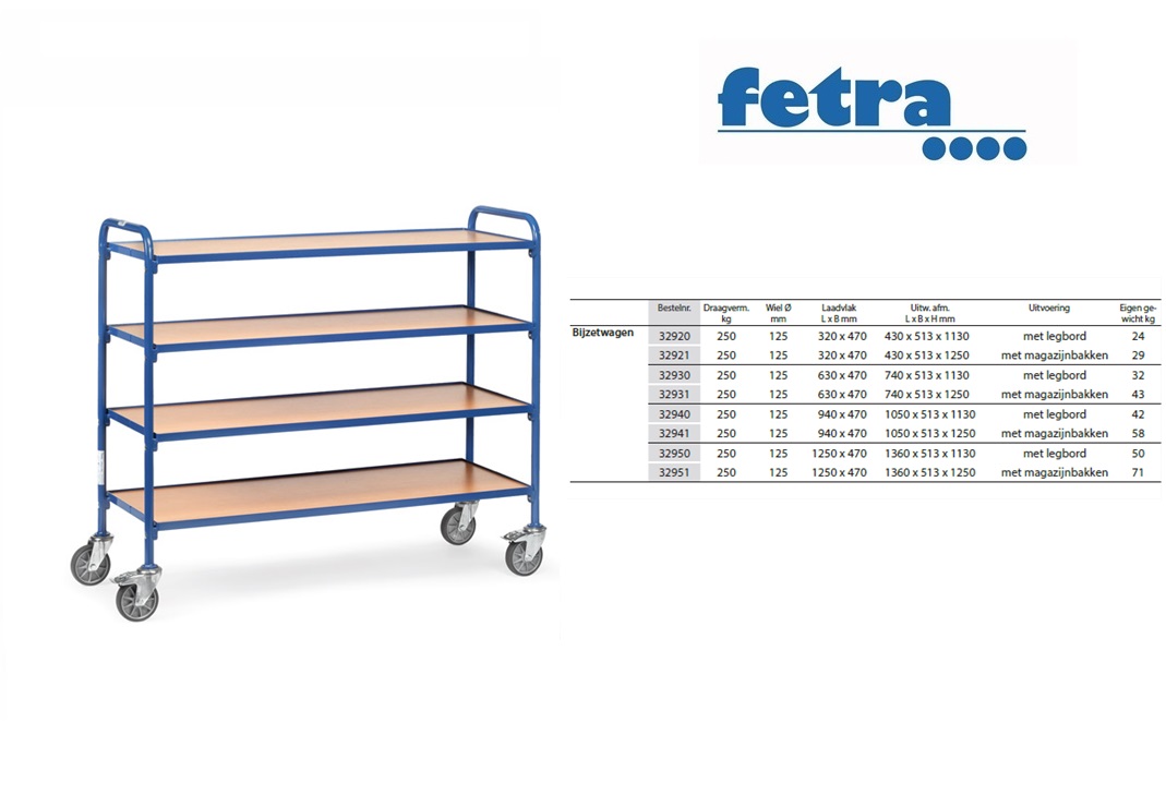 Fetra Bijzetwagen 32950 - met legborden Laadvlak 1250 x 470 mm