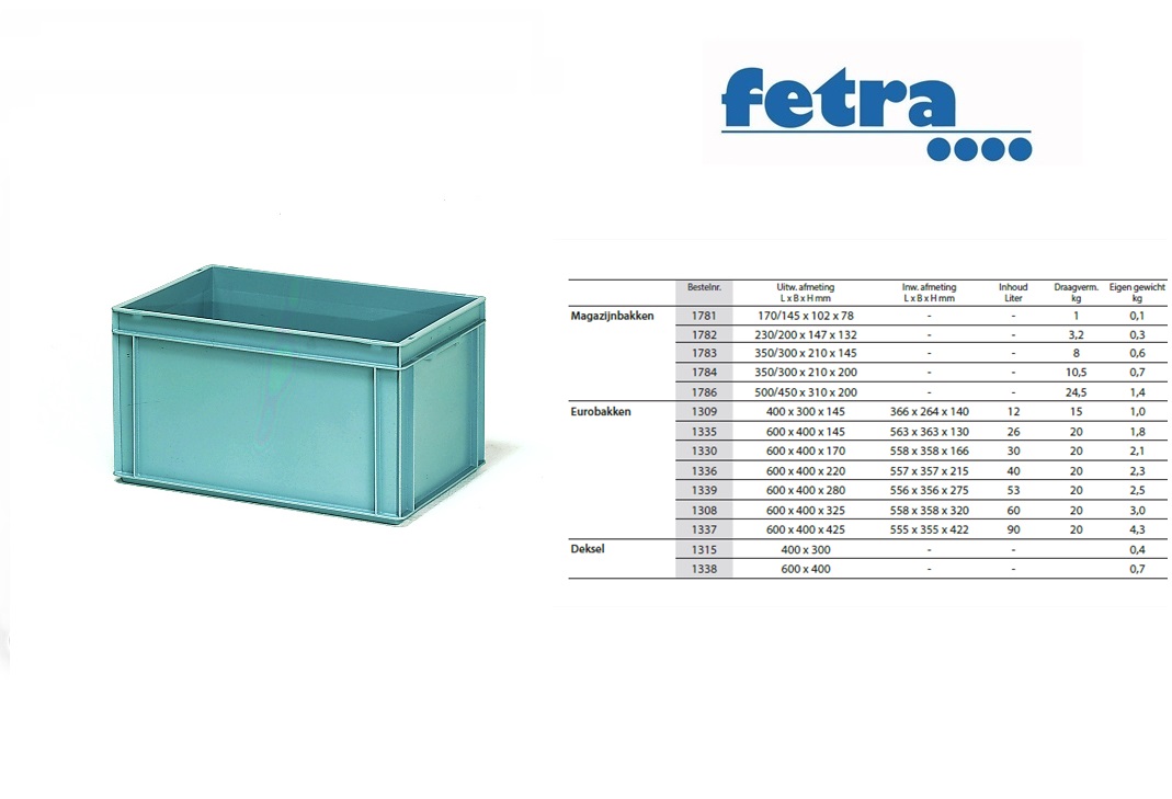 Fetra eurobak 600 x 400 x 280 mm  53 ltr Grijs | DKMTools - DKM Tools